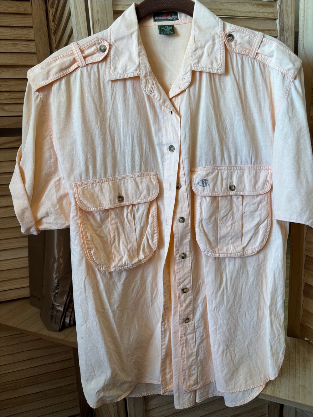 Outback Red Light Peach Button-Front Camp Shirt XS
